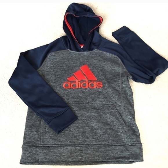 adidas Other - Adidas Heather Gray/Navy Colorblock Orange Logo Hoodie Hooded Sweatshirt Boy's M